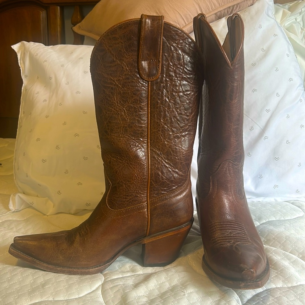 Brown Real Leather Cowgirl Boots